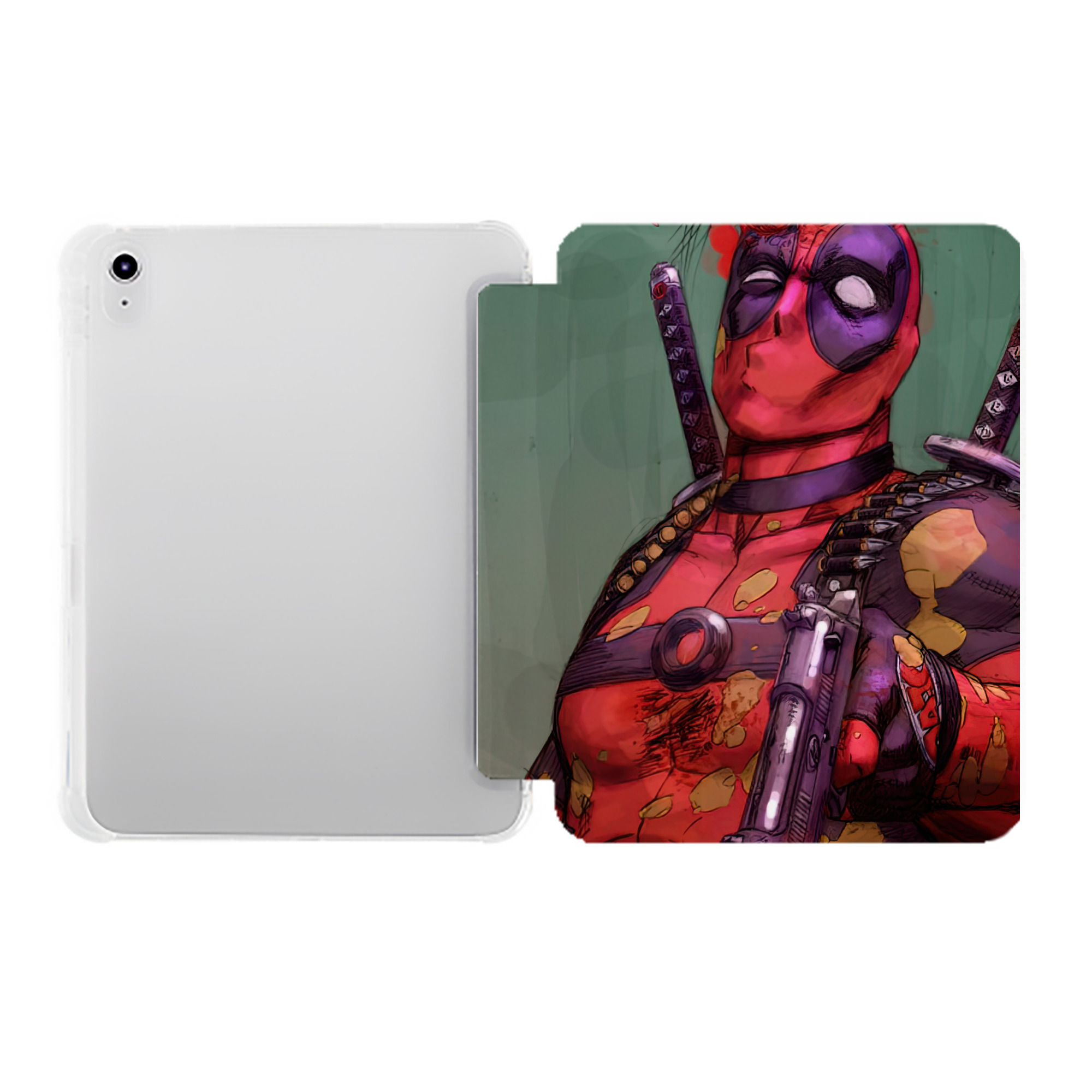 （画像用） Deadpool デッドプール IPad ケース ペン収納付き 三つ折りスタンド PUレザー×シリコン 対応機種9.5/10.5/10.9インチ